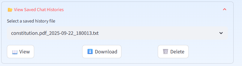 Saved history list of chat sessions