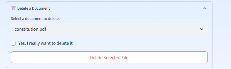Delete document panel with confirmation