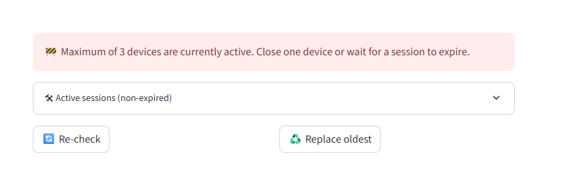 Replace Oldest panel for active sessions